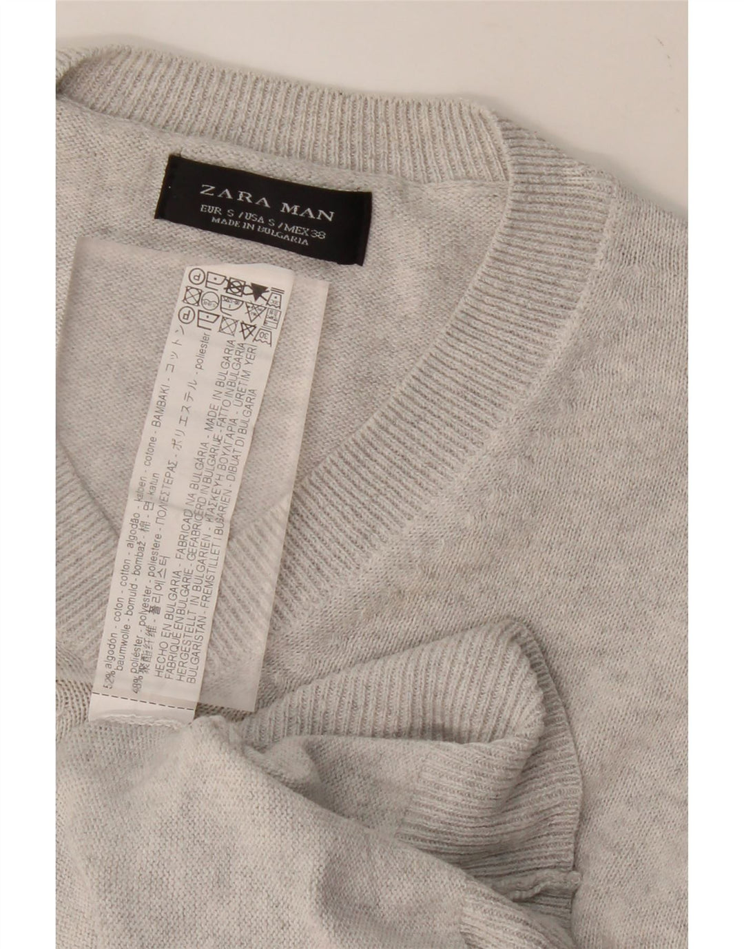 ZARA Mens V-Neck Jumper Sweater Small Grey Cotton Vintage Zara and Second-Hand Zara from Messina Hembry 
