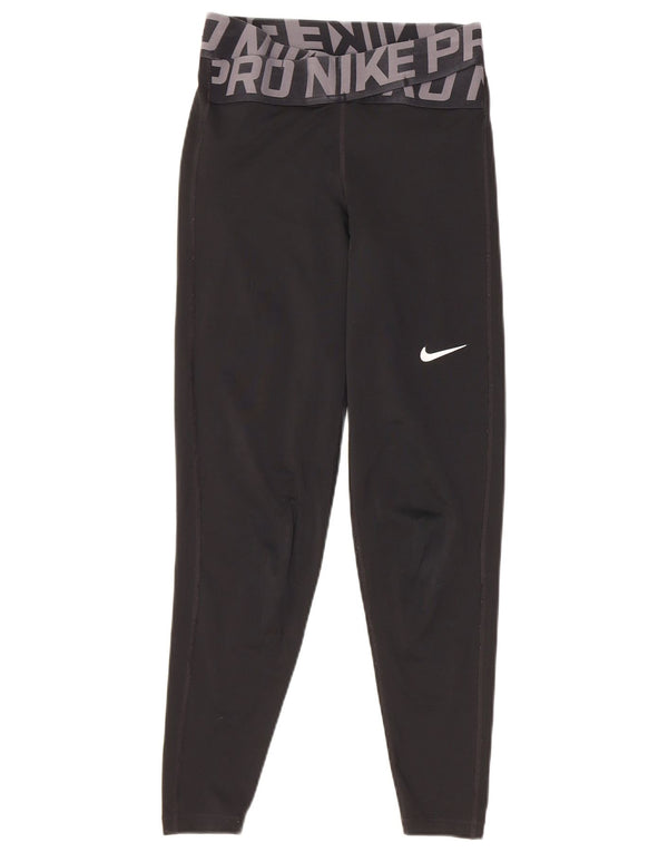 Nike Womens Dri Fit Graphic Leggings UK 4 XS Black Polyester