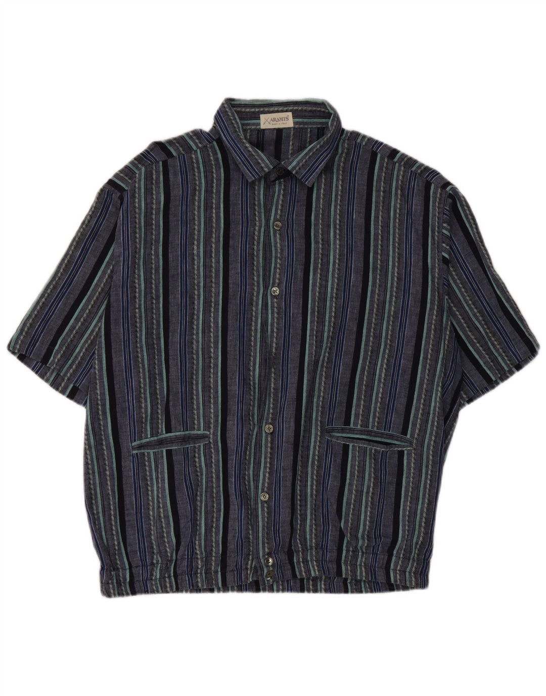 Camisa masculina de manga curta Aramis IT 50 algodão listrado azul médio