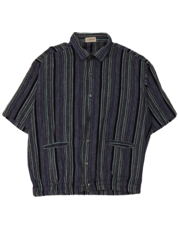 Camisa masculina de manga curta Aramis IT 50 algodão listrado azul médio