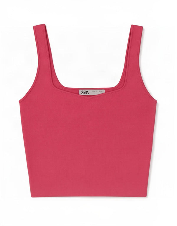 Zara Womens Crop Cami Top UK 8 Pequeno Poliéster Rosa