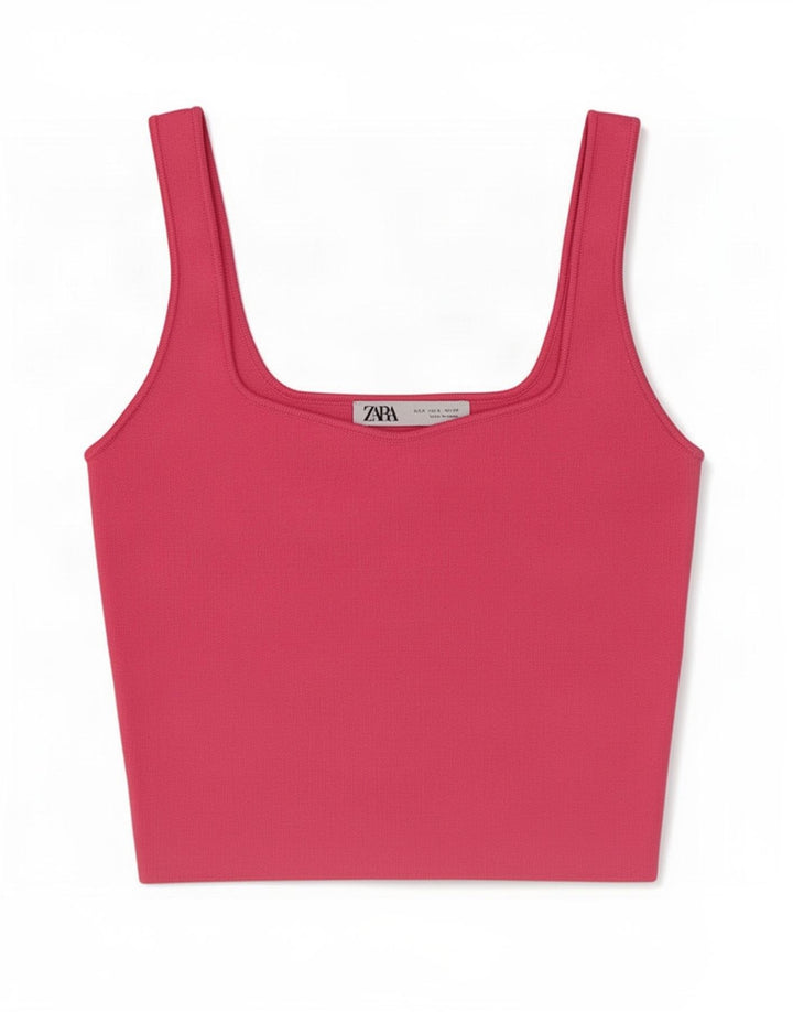 Zara Womens Crop Cami Top UK 8 Pequeno Poliéster Rosa
