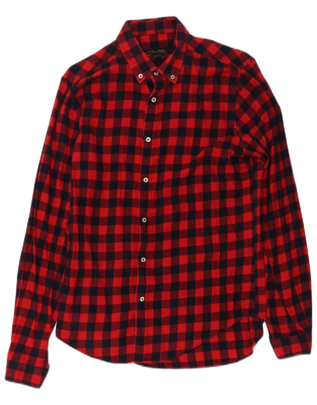 Camisa masculina de flanela Zara Slim Fit média vermelha guingão