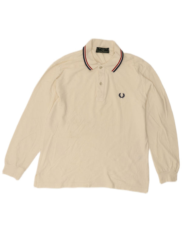 Camisa polo masculina de manga comprida Fred Perry pequena de algodão branco