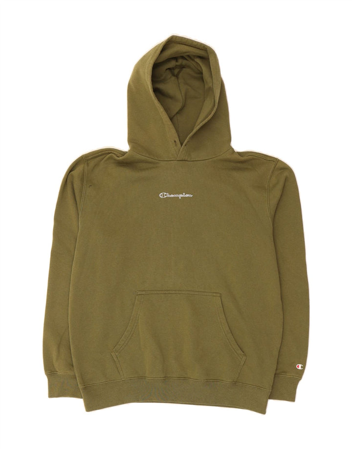 CHAMPION Womens Graphic Hoodie Jumper UK 16 Large Green Vintage Champion and Second-Hand Champion from Messina Hembry 