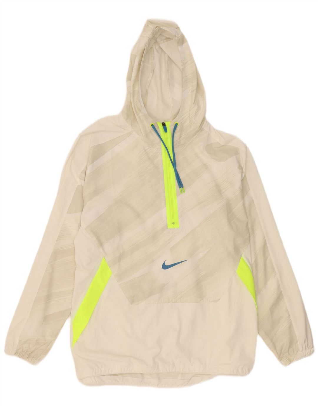 Nike masculino solto ajuste com capuz pulôver jaqueta de chuva Reino Unido 40 grande bege listrado