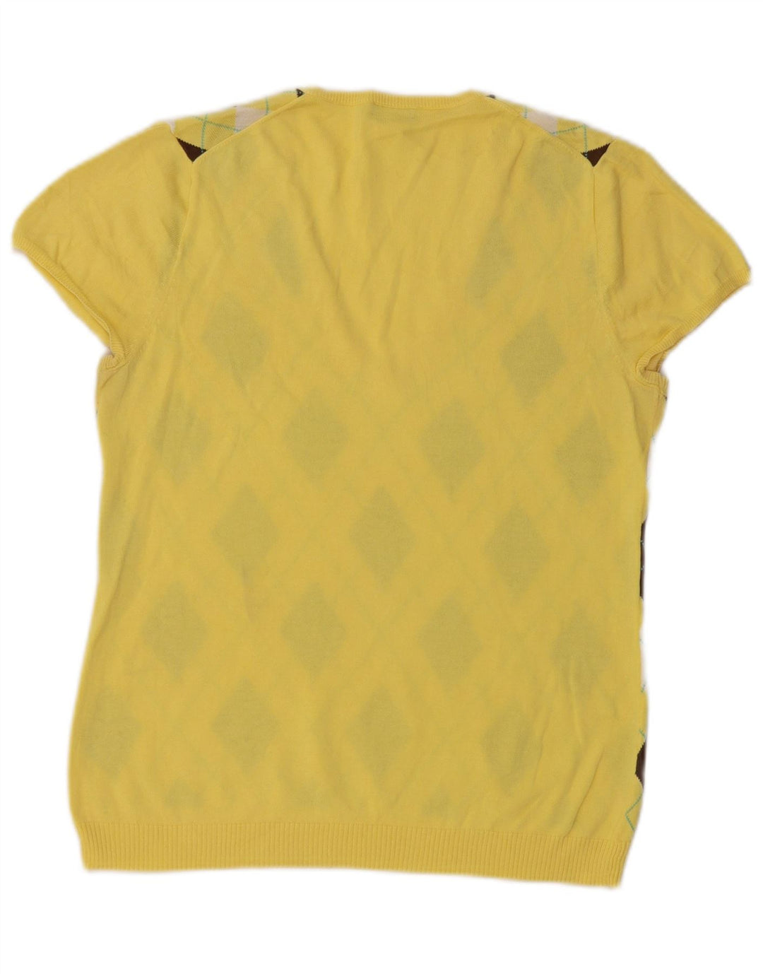 Suéter feminino J. CREW com decote em V UK 12 Médio Amarelo Argyle/Diamante