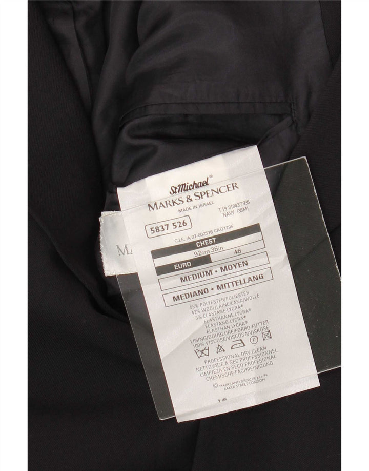 Jaqueta blazer masculina de 2 botões Marks & Spencer Reino Unido 36 pequena azul marinho poliéster