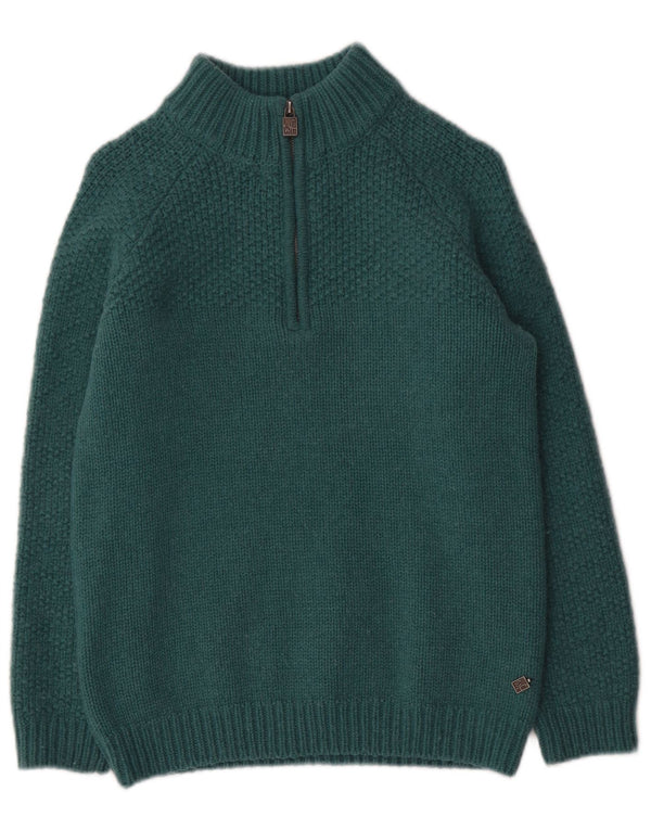 Weird Fish Womens Zip Neck Jumper Sweater UK 10 Small Green Wool