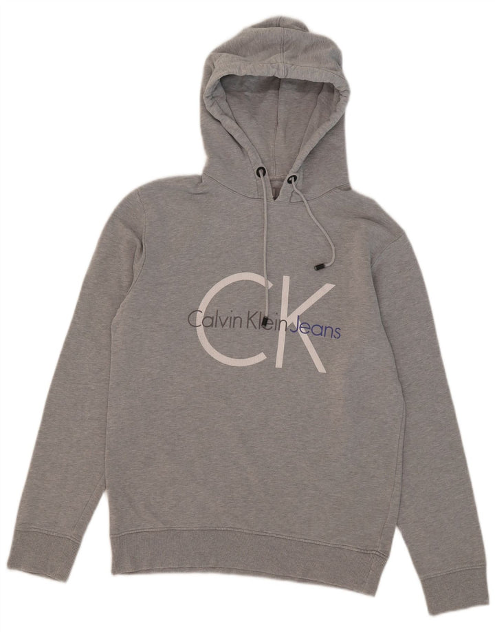 Calvin Klein Jeans Masculino moletom com capuz gráfico cinza médio