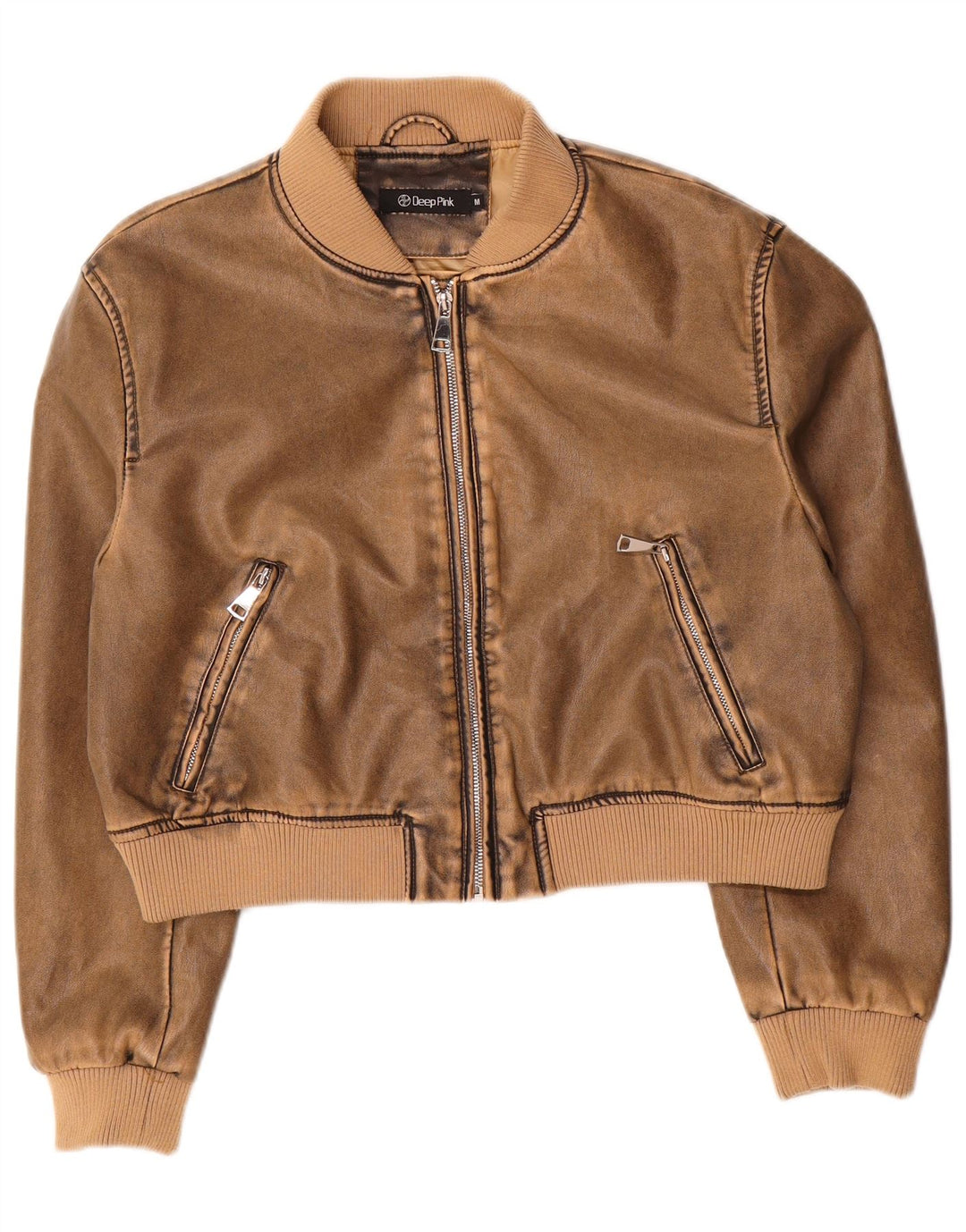Jaqueta bomber feminina vintage de couro falso Reino Unido 14 marrom médio