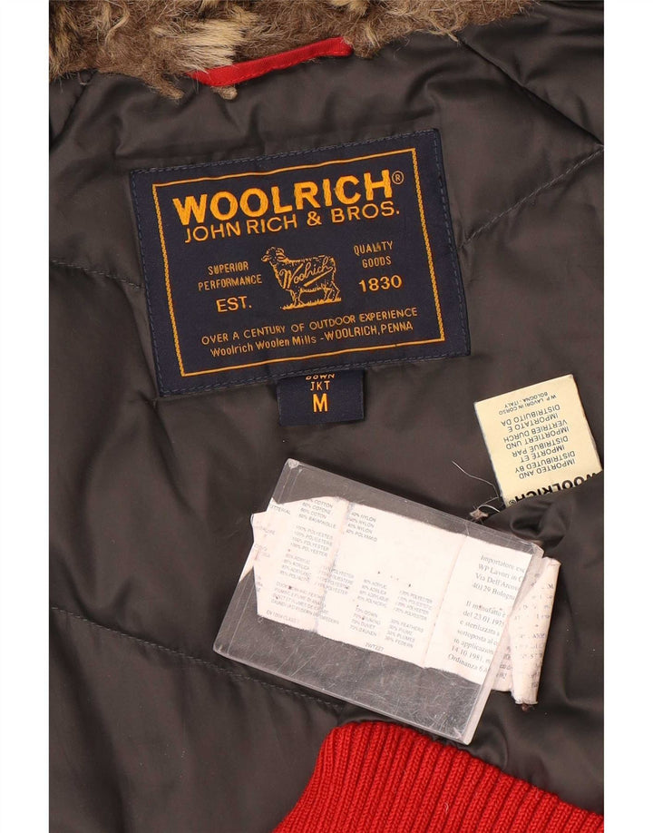 Jaqueta feminina acolchoada com capuz Woolrich UK 14 nylon vermelho médio