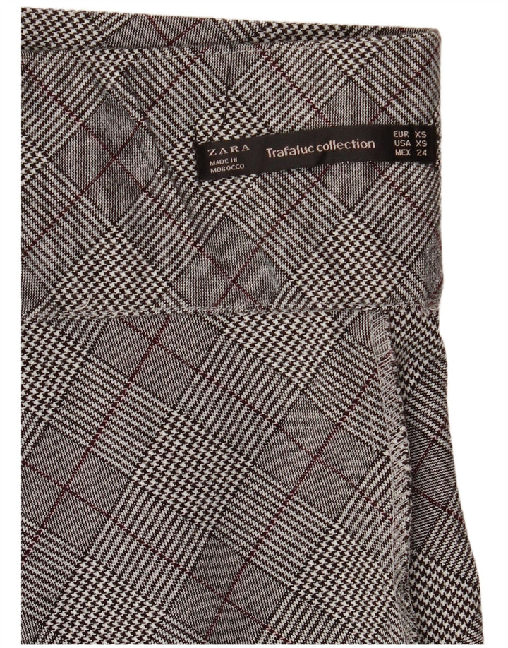 Zara Mini saia feminina de cintura alta XS W26 xadrez cinza