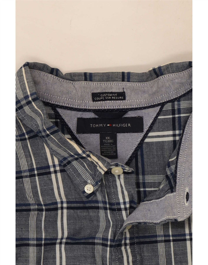 Tommy Hilfiger Camisa masculina de manga curta com ajuste personalizado 2XL azul marinho xadrez