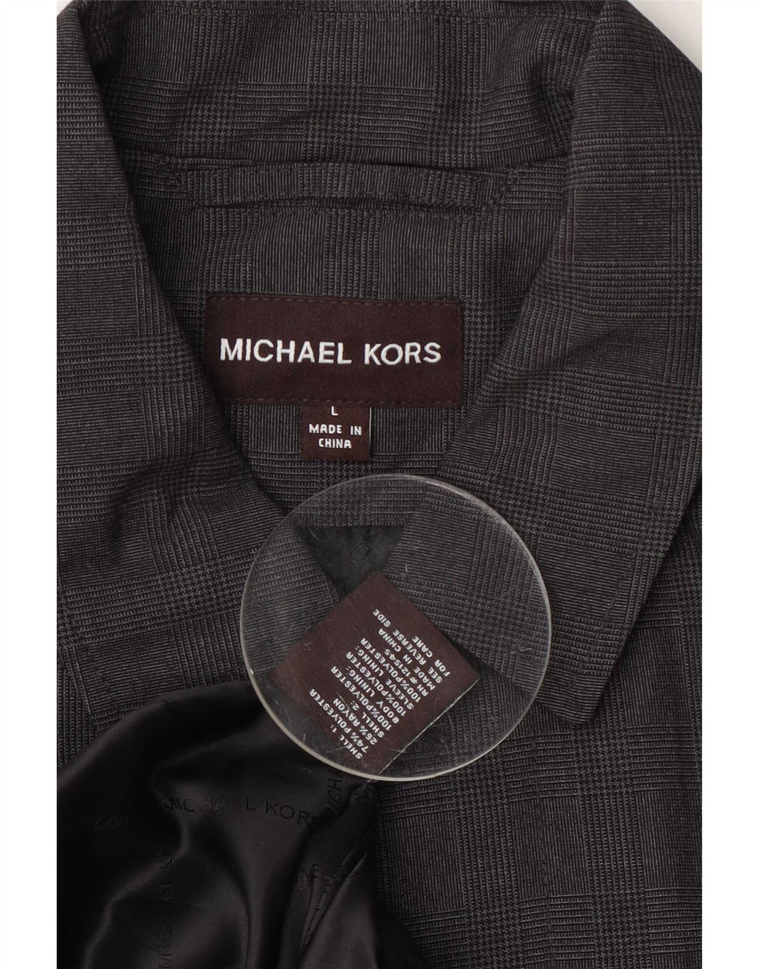 Michael Kors Mens Overcoat UK 40 Large Grey Check Poliéster