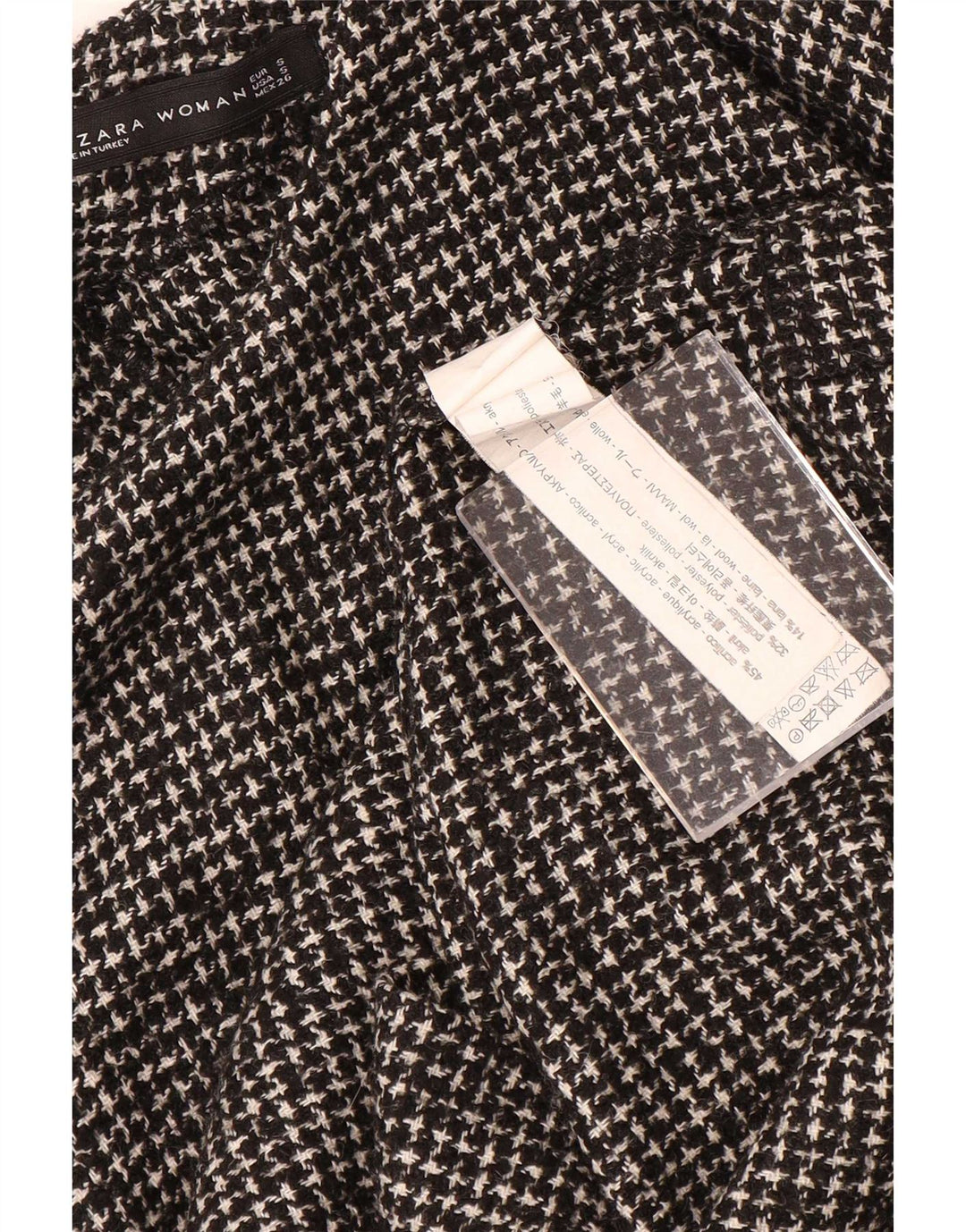 Zara blusa feminina manga comprida top UK 10 pequeno cinza houndstooth acrílico