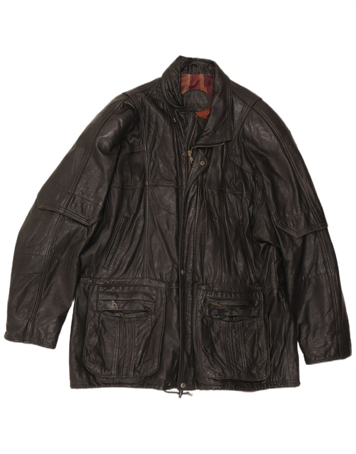 Jaqueta de couro masculina vintage UK 44 2XL couro preto