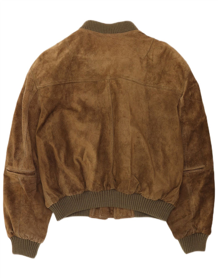 Jaqueta bomber masculina Pierre Cardin em camurça EU 52 XL couro cáqui