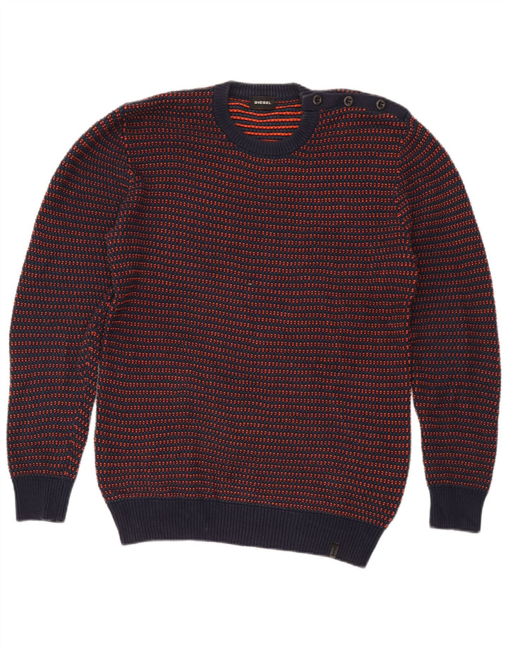 Suéter masculino Diesel com gola redonda e algodão listrado azul marinho médio