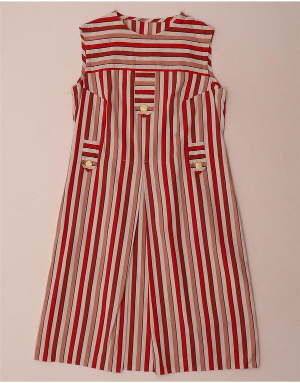 Vestido vintage feminino linha A UK 12 listrado vermelho médio