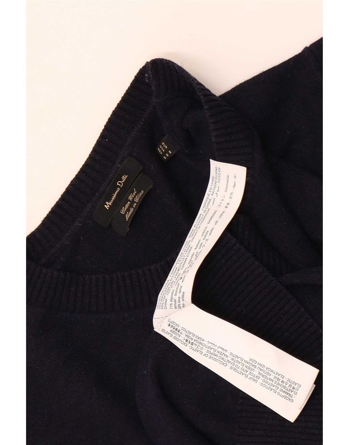 Suéter masculino Massimo Dutti com gola redonda, algodão azul marinho médio