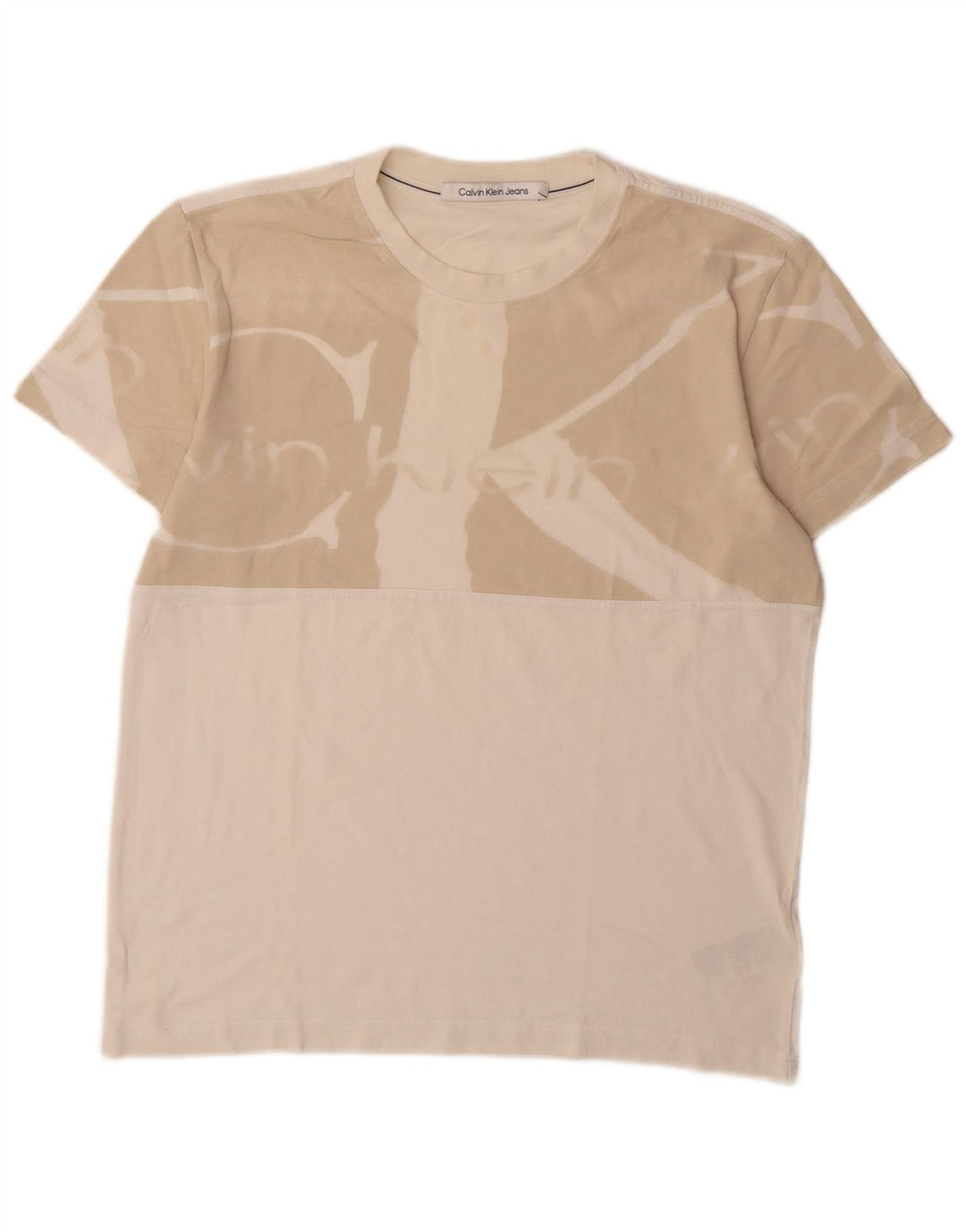 Calvin Klein Jeans Camiseta masculina gráfica top médio off white algodão
