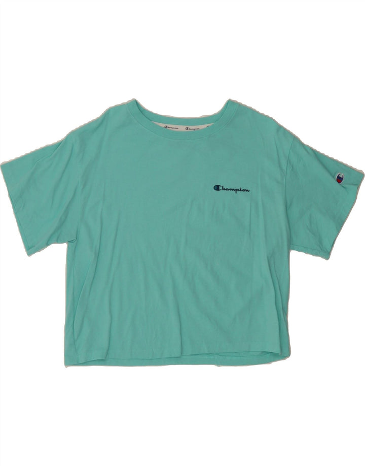 CHAMPION Womens Crop T-Shirt Top UK 14 Medium Turquoise Cotton Vintage Champion and Second-Hand Champion from Messina Hembry 