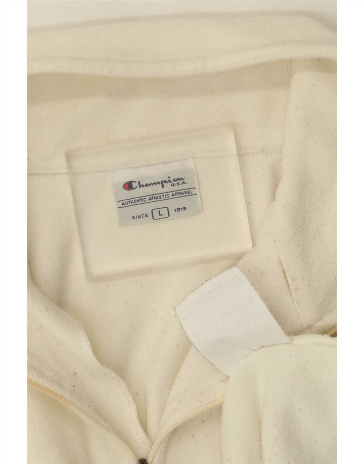 Jumper de lã masculino Champion com zíper e gola grande em poliéster branco