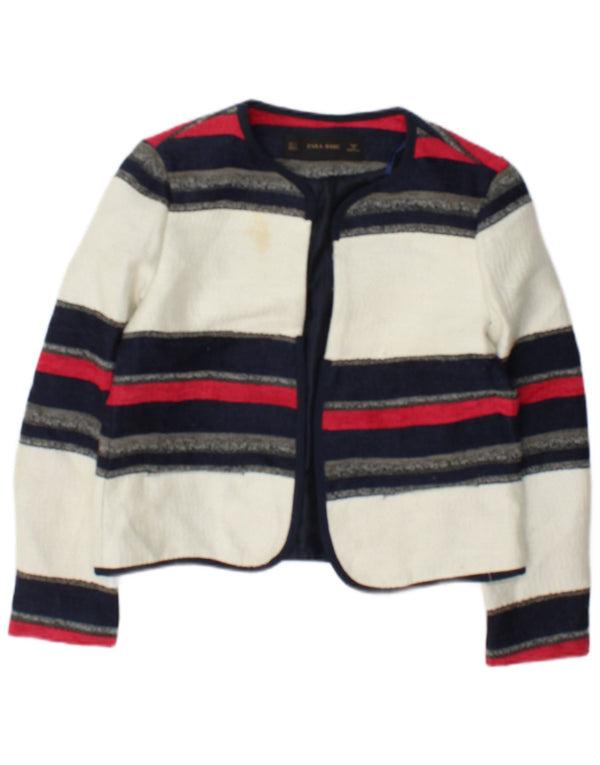 Zara Womens Open Bolero Jacket UK 10 pequeno listrado branco