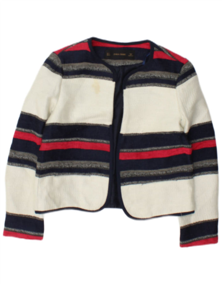 Zara Womens Open Bolero Jacket UK 10 pequeno listrado branco