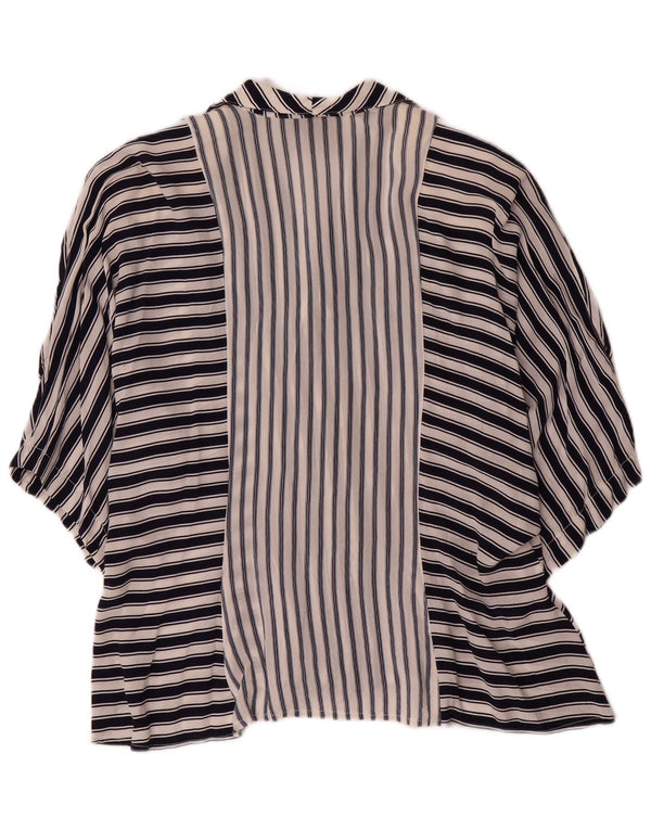 Blusa feminina vintage de manga curta UK 14 listrada azul marinho médio
