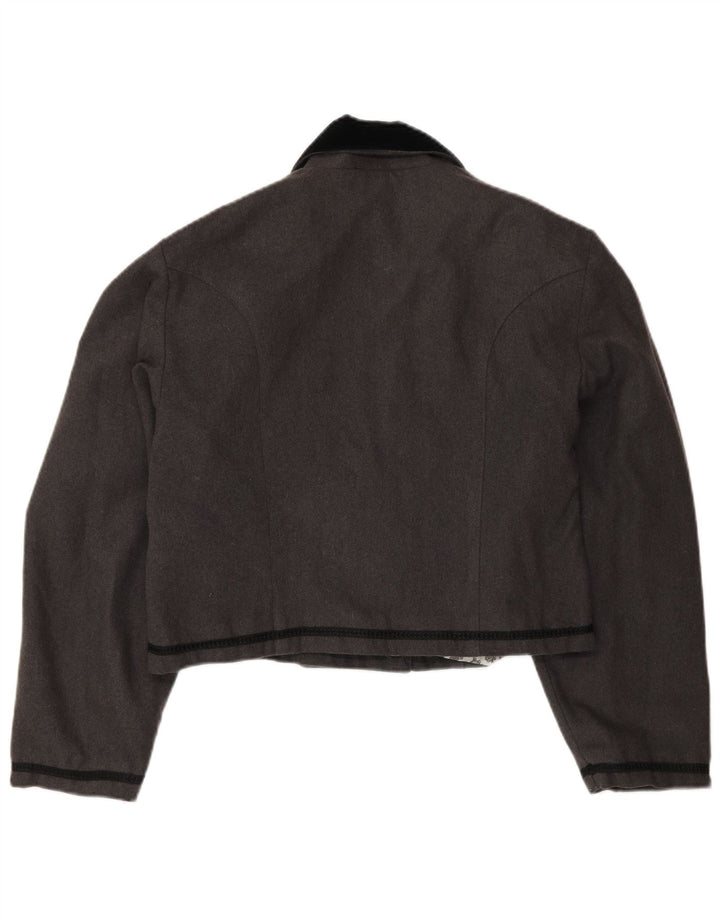 Jaqueta blazer feminina vintage UK 14 bloco colorido cinza médio