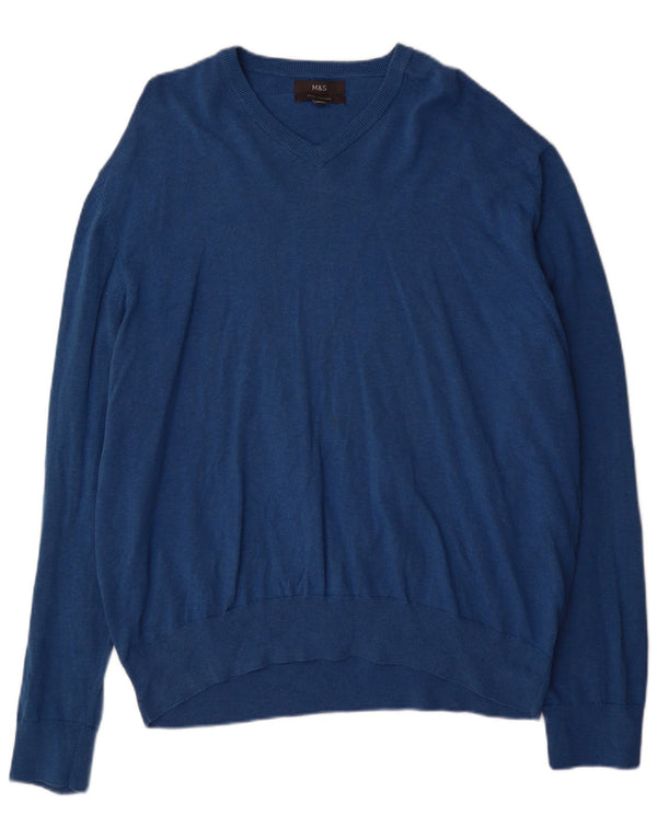 Suéter masculino Marks & Spencer com decote em V 3XL algodão azul