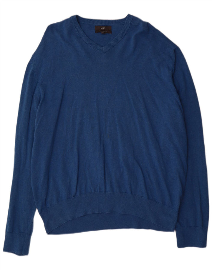 Suéter masculino Marks & Spencer com decote em V 3XL algodão azul