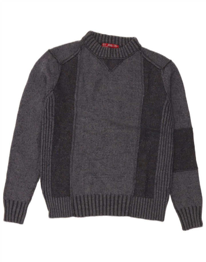 Suéter masculino Zara com gola redonda e lã colorblock cinza médio