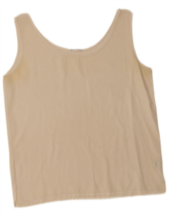 Top colete feminino vintage UK 14 seda bege médio