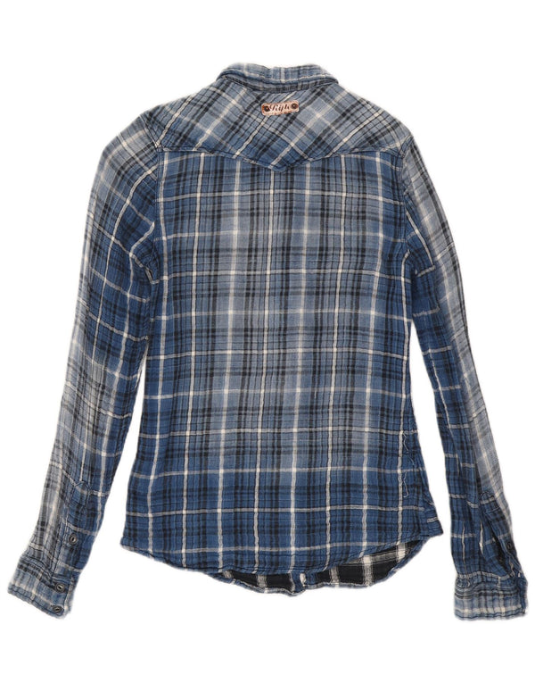 Camisa masculina de flanela Rifle pequena de algodão xadrez azul