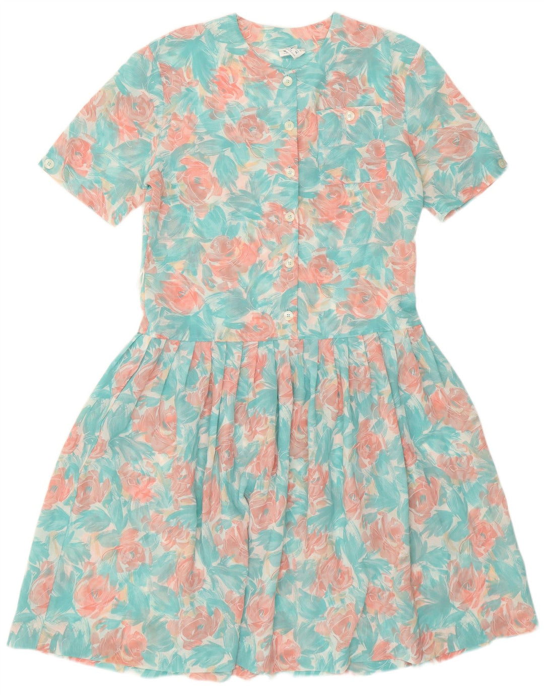 Vestido feminino Eastex Swing UK 12 poliéster floral turquesa médio
