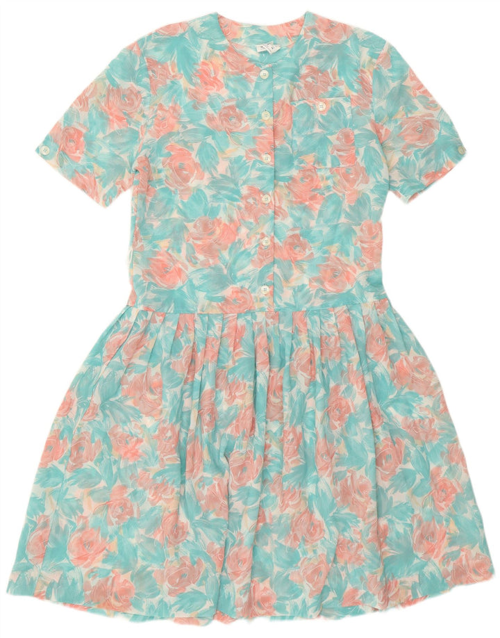 Vestido feminino Eastex Swing UK 12 poliéster floral turquesa médio