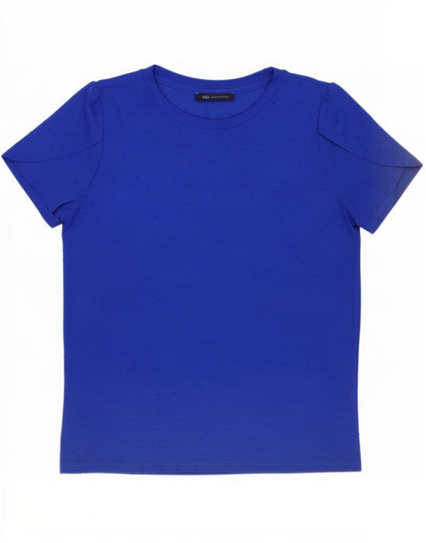Camiseta feminina Marks & Spencer UK 16 grande viscose manchada azul