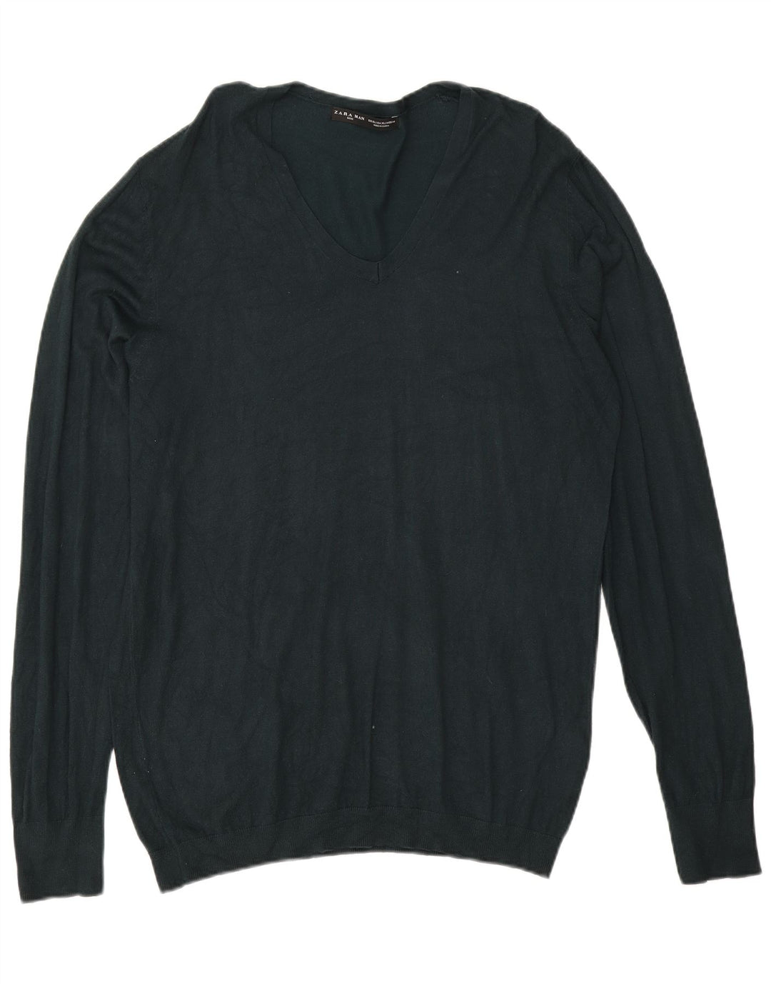 Zara Suéter masculino com decote em V XL verde viscose