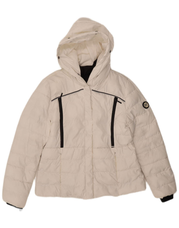 Jaqueta acolchoada com capuz feminina Superdry UK 14 grande poliéster branco