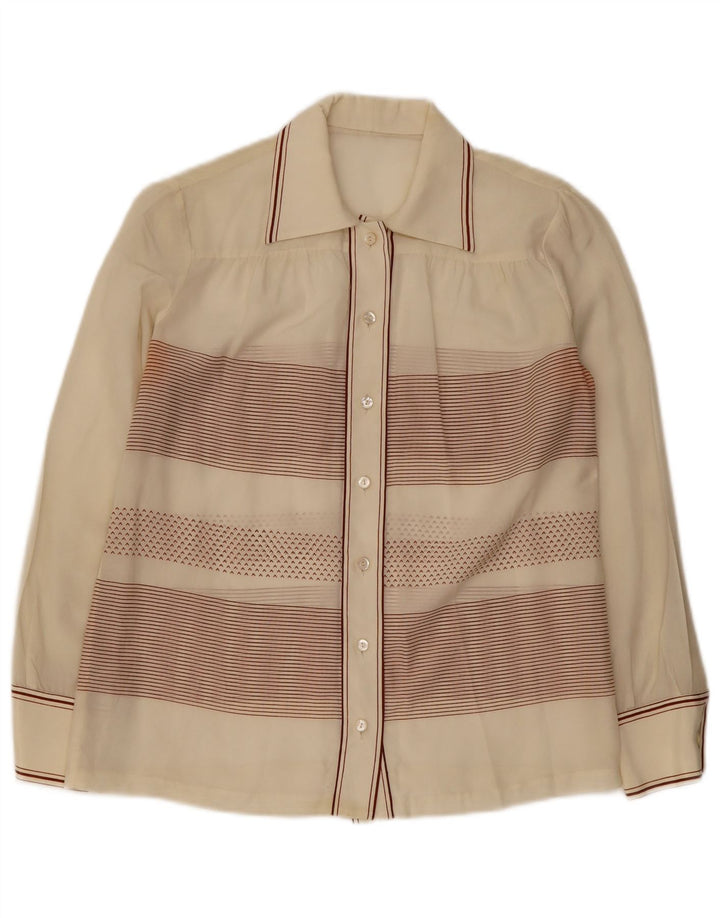 Blusa feminina vintage UK 14 listrada branca média