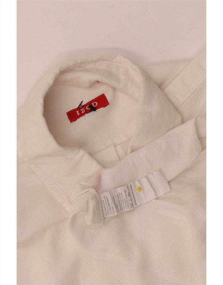 Camisa masculina de manga curta Izod, linho listrado branco médio