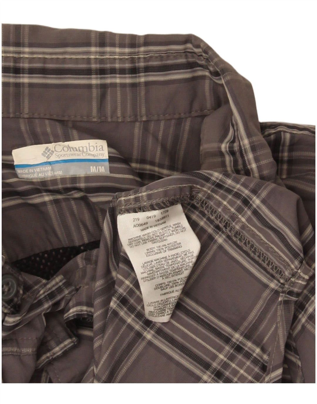 Camisa masculina Columbia cinza médio xadrez nylon