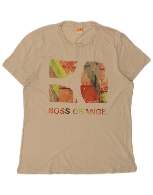 Camiseta gráfica masculina Hugo Boss grande algodão bege
