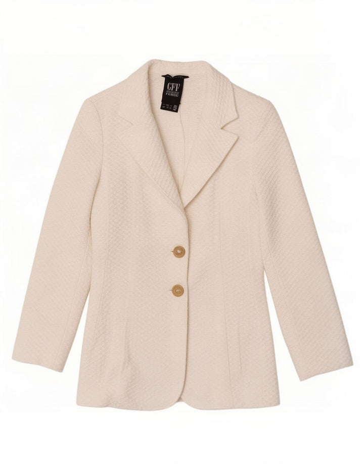 Jaqueta blazer feminina de 2 botões Gianfranco Ferre IT 46 grande algodão branco