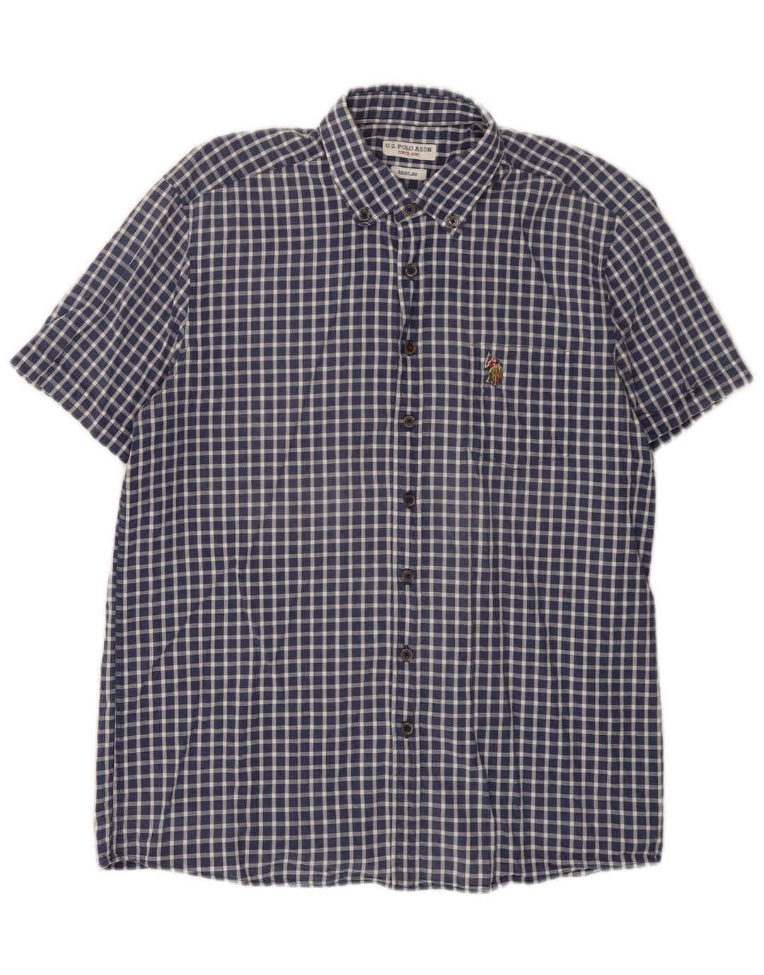 US Polo Assn. Camisa masculina regular de manga curta grande guingão azul marinho