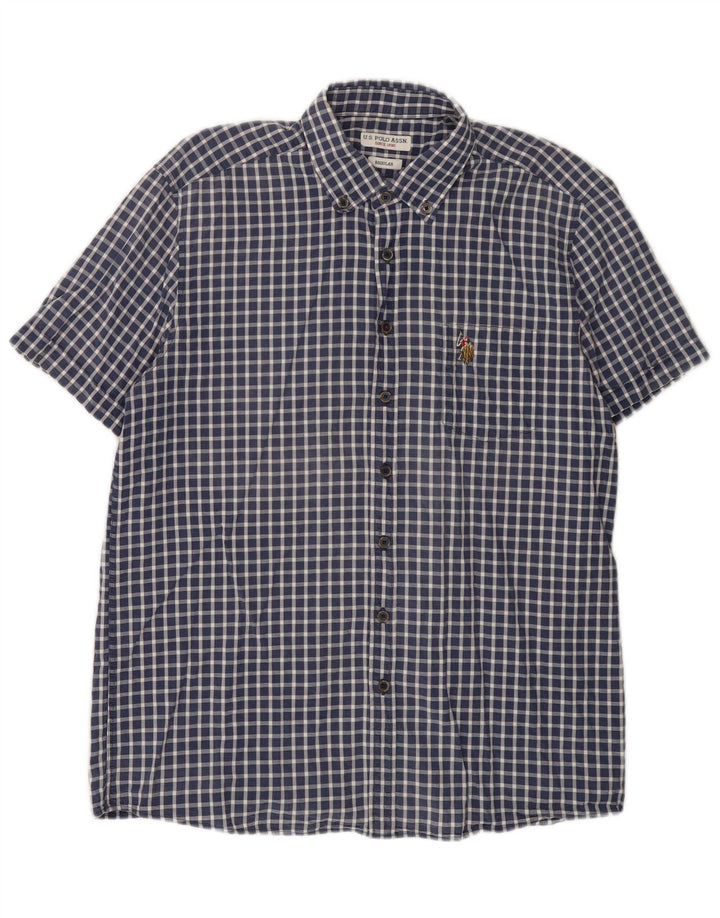 US Polo Assn. Camisa masculina regular de manga curta grande guingão azul marinho