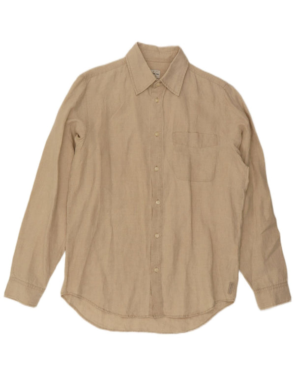 Calvin Klein Jeans Camisa masculina linho bege médio